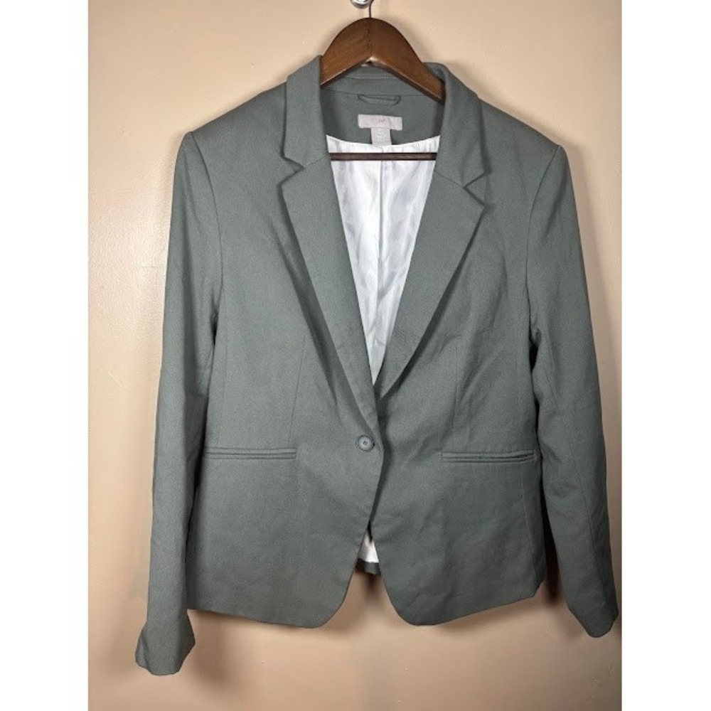 HM Womens Sage Green Single Button Blazer Jacket Size Large P/N 05686012